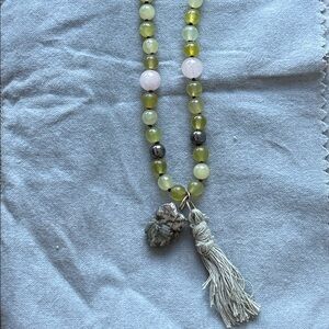 Beaded Necklace with Tassel and Stone Pendant